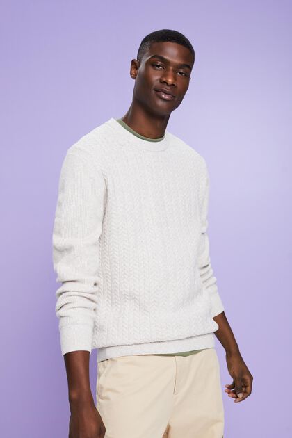 Melírovaný copánkový pulovr s kulatým výstřihem