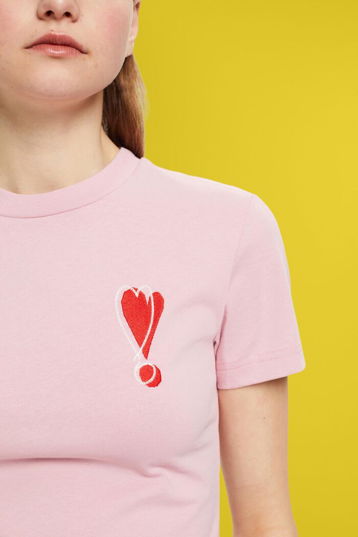 Bavlněné tričko s vyšitým motivem srdce, PINK, detail image number 2