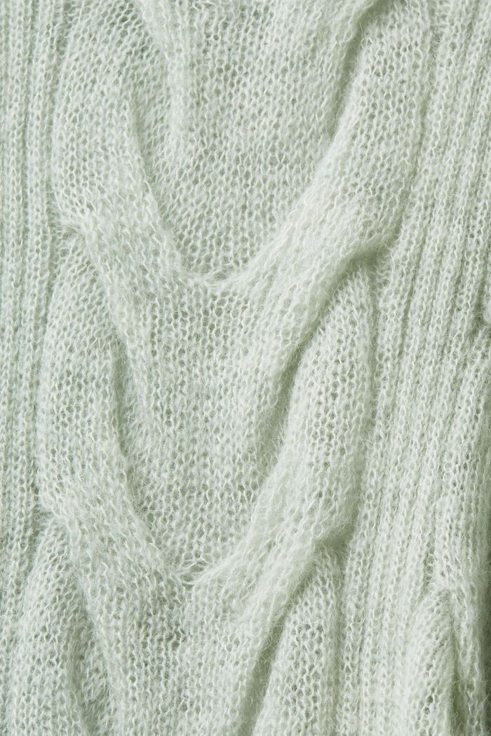 Pletený pulovr s copánkovým vzorem a s nízkým rolákem, LIGHT AQUA GREEN, detail image number 6