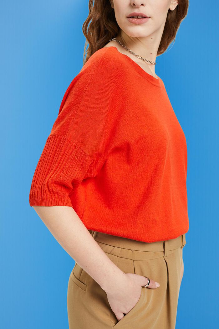 Pletený pulovr s krátkým rukávem a se lnem, ORANGE RED, detail image number 2