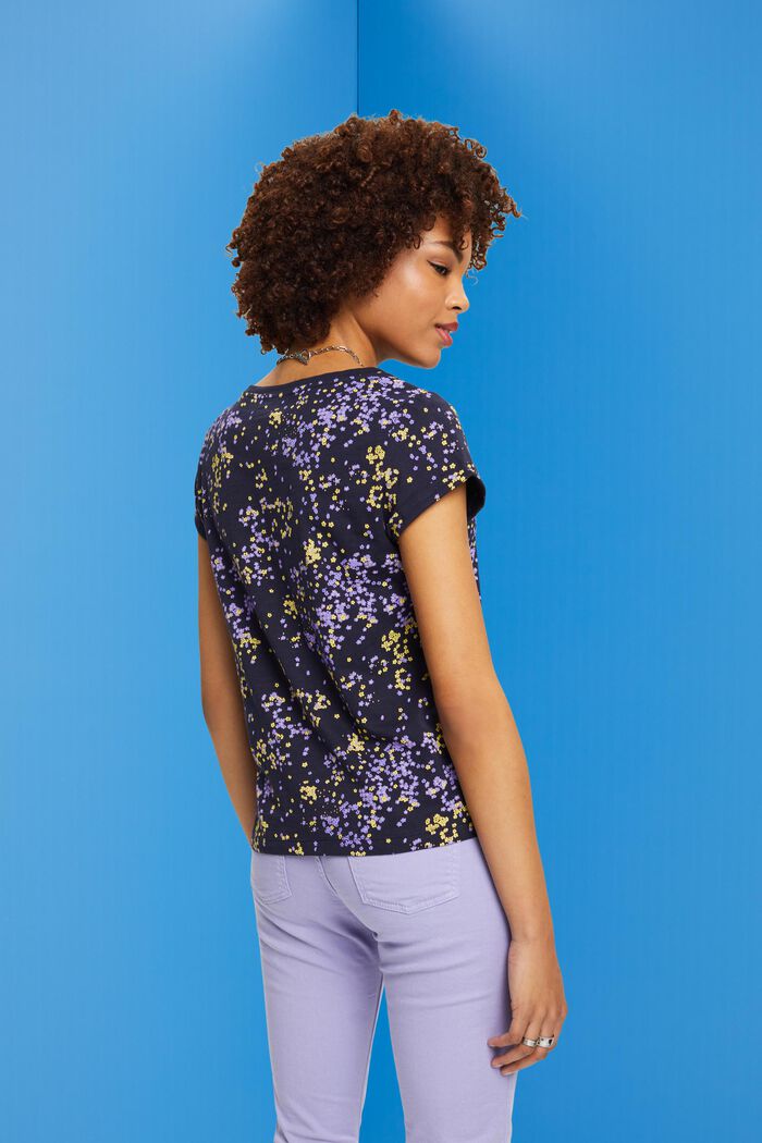 Bavlněné tričko s květinovým potiskem, NAVY, detail image number 3