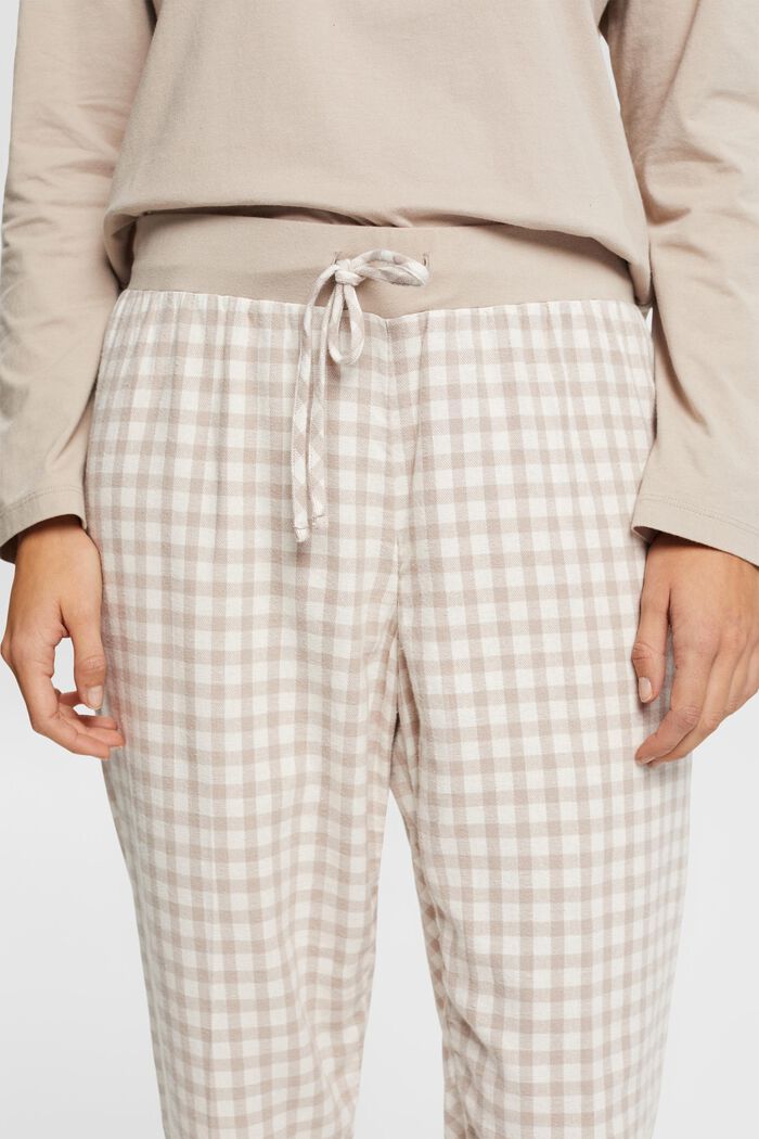 Pyžamo s dlouhým rukávem a károvanými flanelovými kalhotami, SAND, detail image number 2