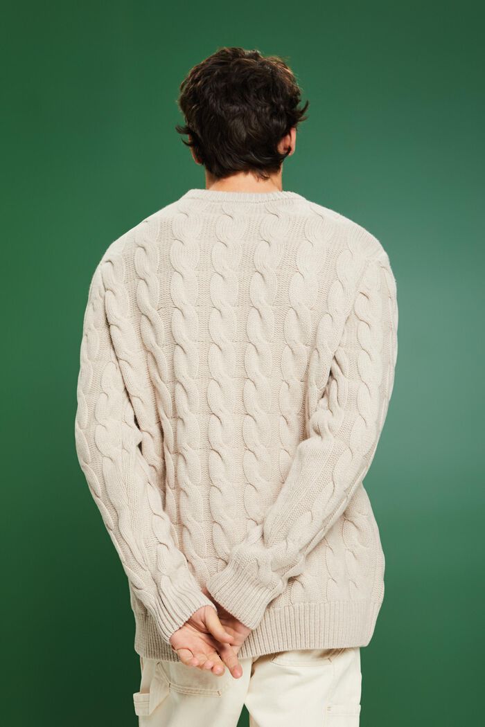 Vlněný pulovr z copánkové pleteniny, LIGHT TAUPE, detail image number 3