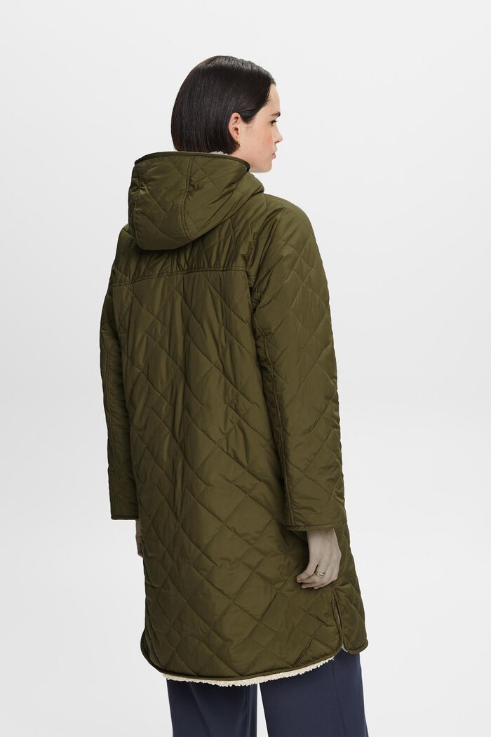 Oboustranný prošívaný kabát z materiálu sherpa, DARK KHAKI, detail image number 4