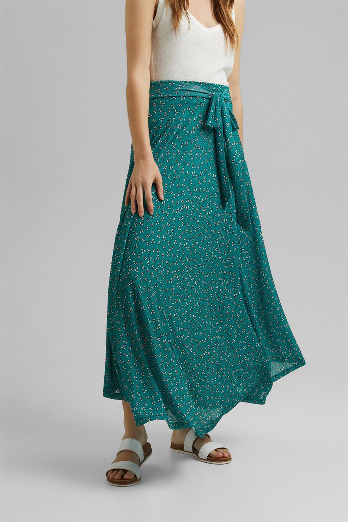 Žerzejová sukně v délce maxi, s potiskem, TEAL GREEN, detail image number 0