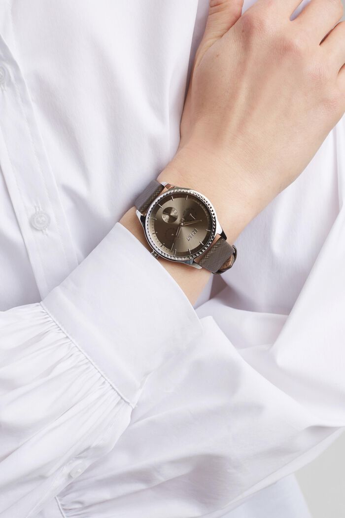 Multifunkční hodinky s páskem ze safiánové kůže, BROWN, detail image number 2
