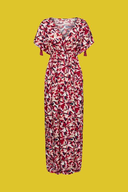 Maxi plážové šaty s květovaným vzorem, DARK RED, overview