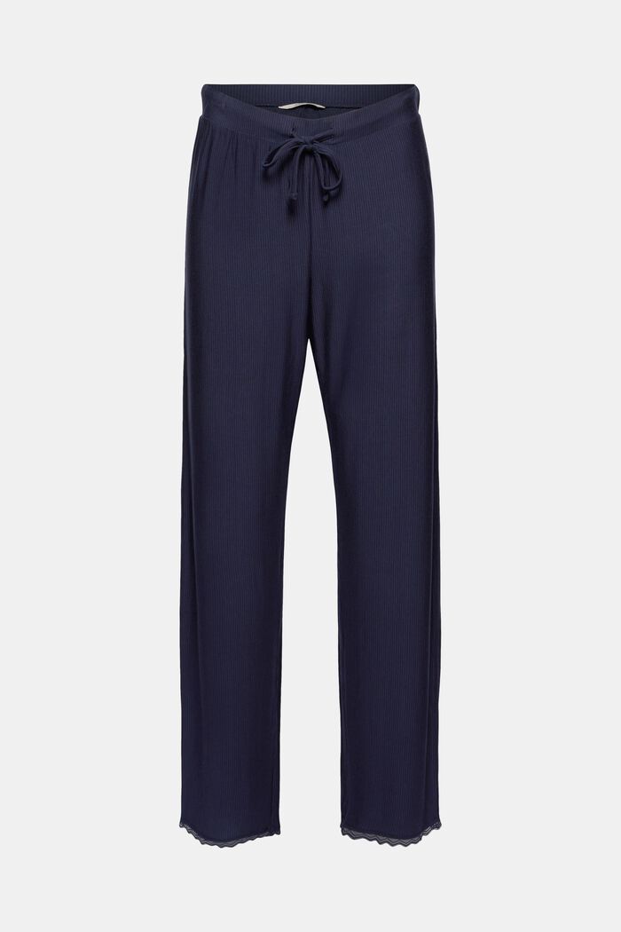 Pyžamové kalhoty s krajkou, LENZING™ ECOVERO™, NAVY, detail image number 0