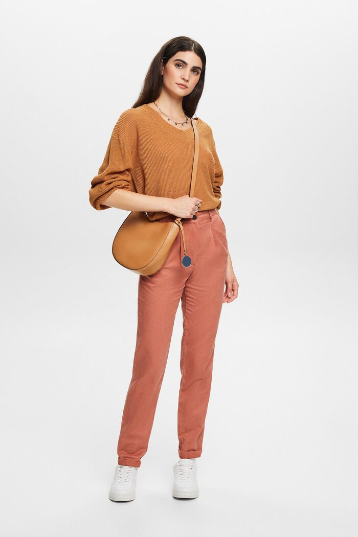 Kalhoty chino, se středně vysokým pasem, směs s bavlnou, TERRACOTTA, detail image number 1