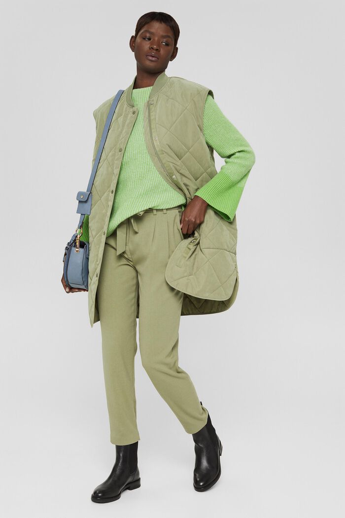 Kalhoty chino s vysokým pasem a s opaskem, LIGHT KHAKI, overview