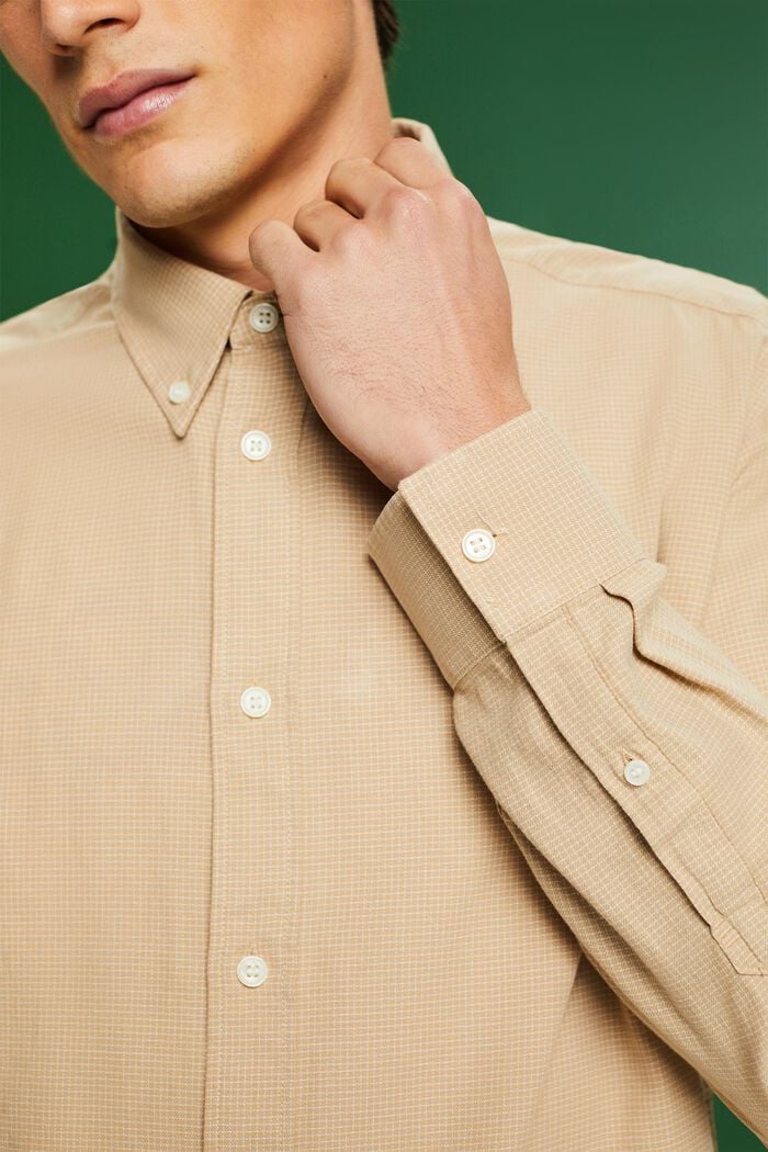 Bavlněné košile s drobným kárem, střih Regular Fit, BEIGE, detail image number 3