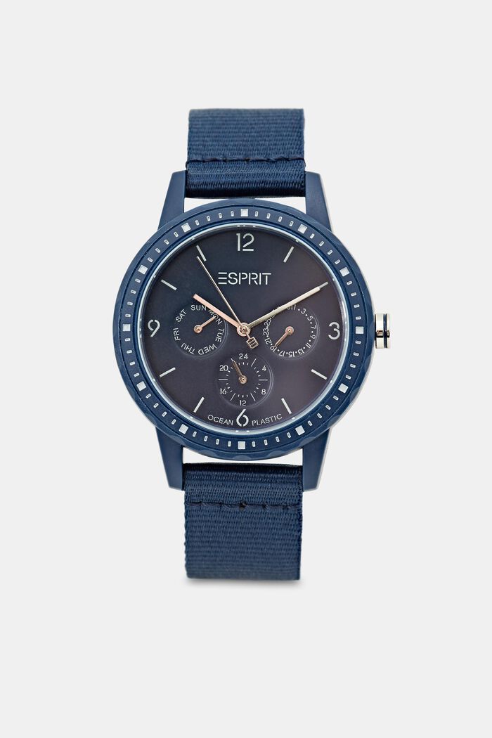 Z recyklovaného materiálu: multifunkční hodinky z plastů z moří, BLUE, detail image number 0