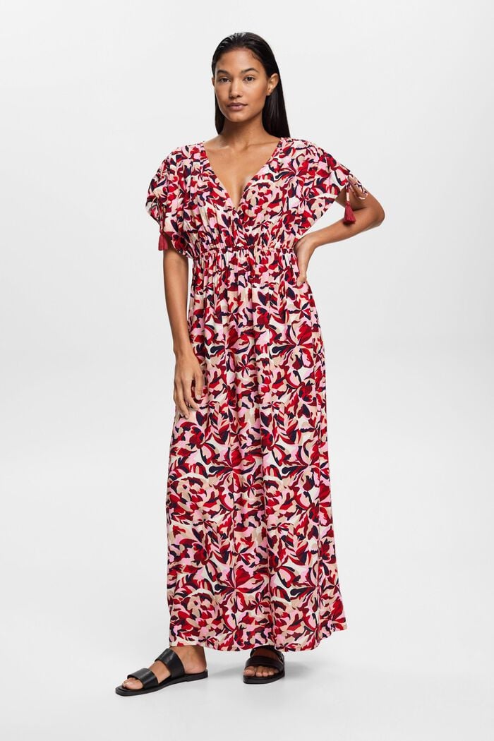 Maxi plážové šaty s květovaným vzorem, DARK RED, detail image number 2