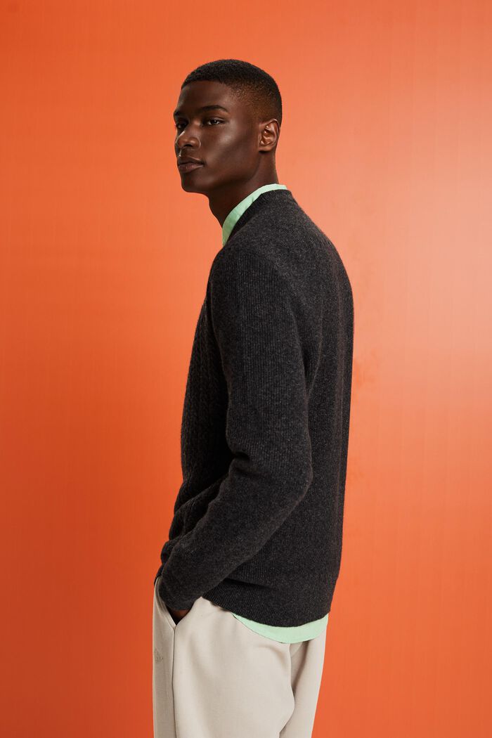 Melírovaný copánkový pulovr s kulatým výstřihem, BLACK, detail image number 2