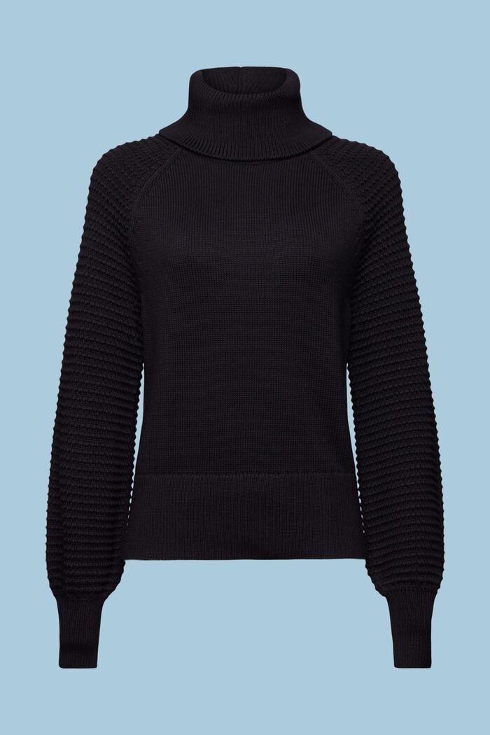 Bavlněný pulovr s nízkým rolákovým límcem, BLACK, detail image number 7