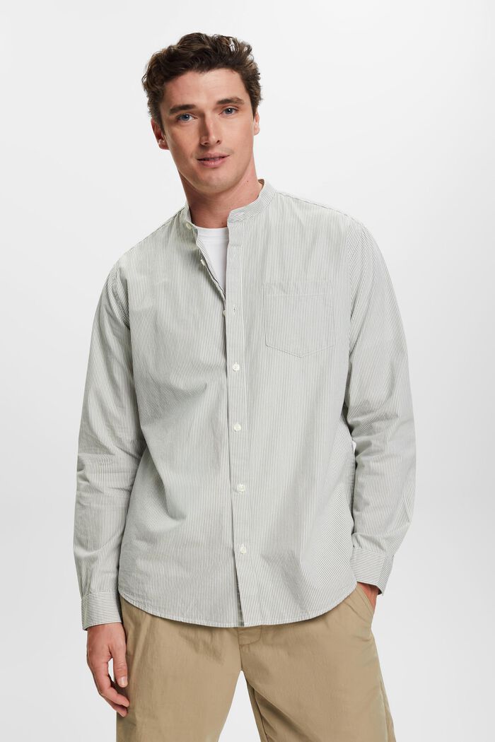 Bavlněná košile s proužky a mandarínským límečkem, LIGHT KHAKI, detail image number 0