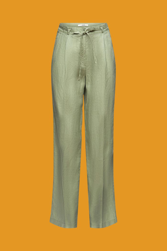 Lněné kalhoty se širokými nohavicemi, LIGHT KHAKI, detail image number 6
