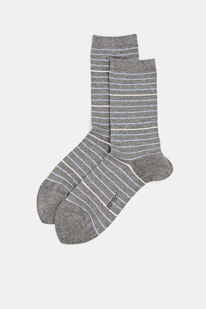 2 páry pruhovaných ponožek, bio bavlna, LIGHT GREY MELANGE, detail image number 0