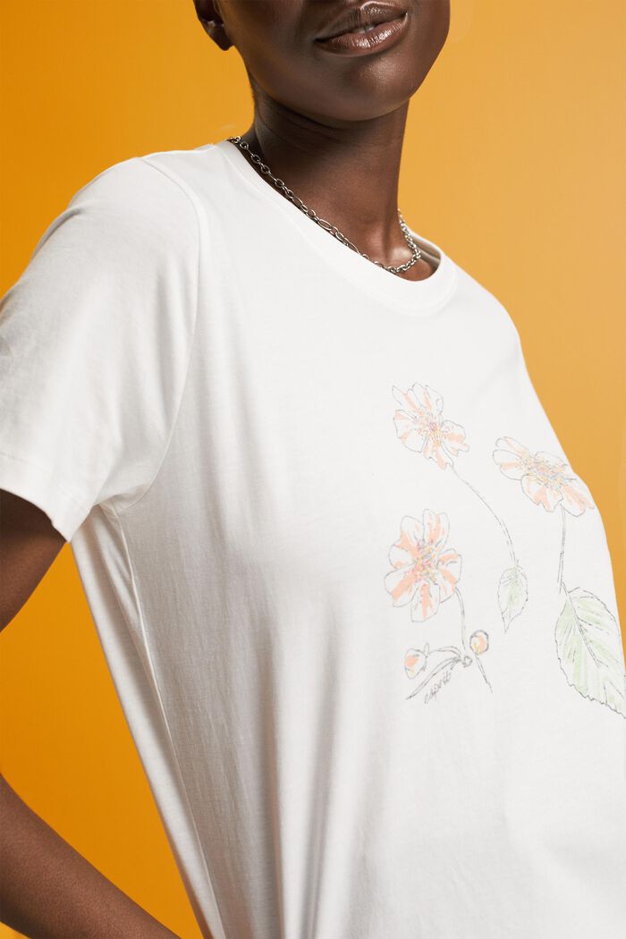 Bavlněné tričko s květinovým potiskem, OFF WHITE, detail image number 2