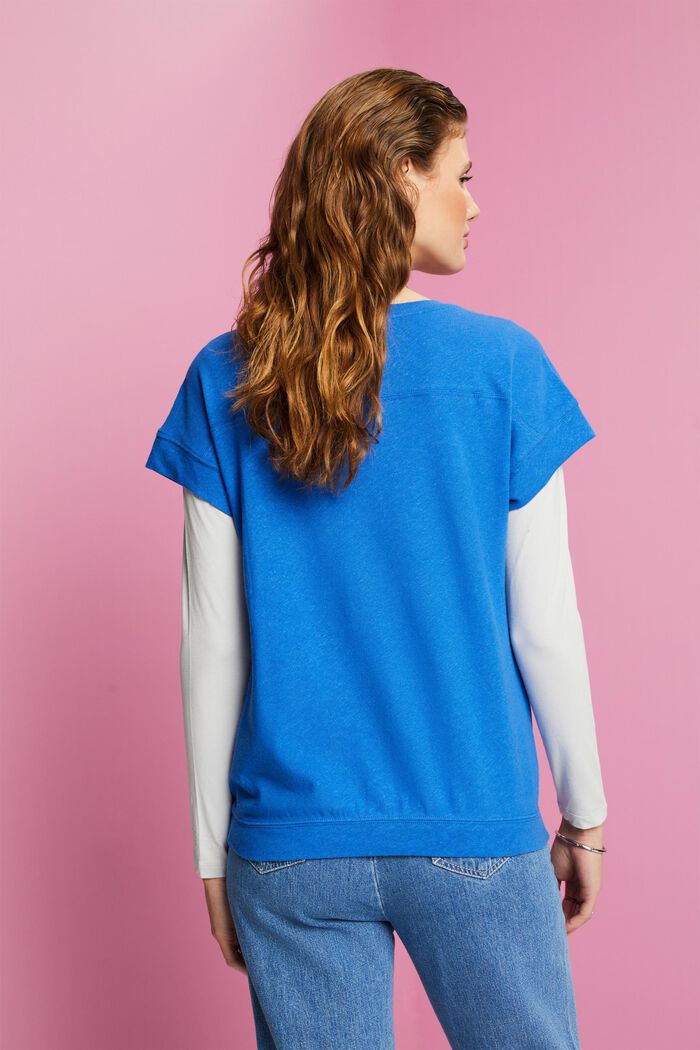 Tričko ze směsi bavlny a lnu, BRIGHT BLUE, detail image number 3