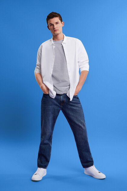 Džíny s rovnými nohavicemi, z udržitelné bavlny, BLUE DARK WASHED, overview