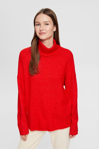 Pletený pulovr s rolákem, RED, overview