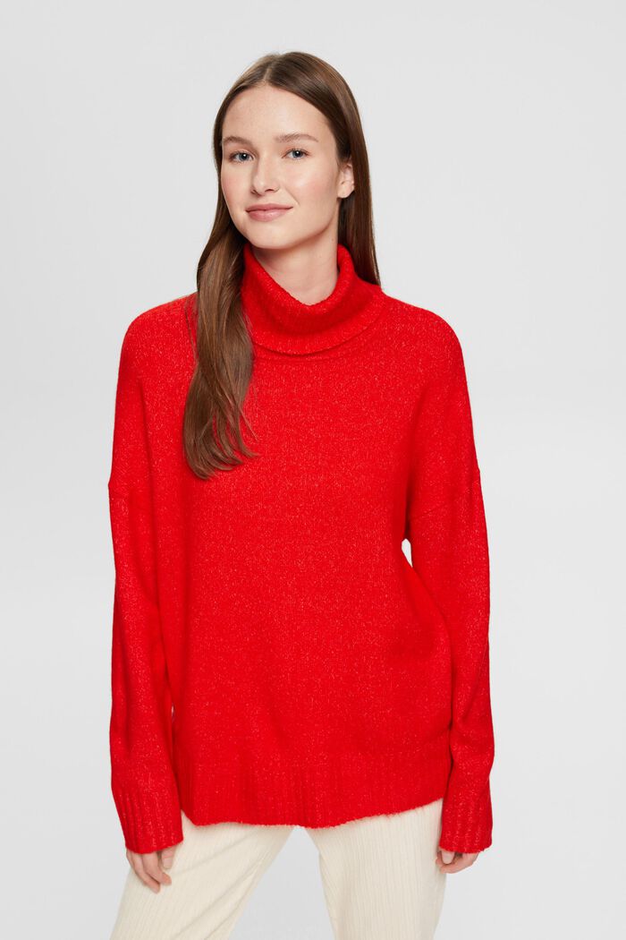 Pletený pulovr s rolákem, RED, detail image number 0