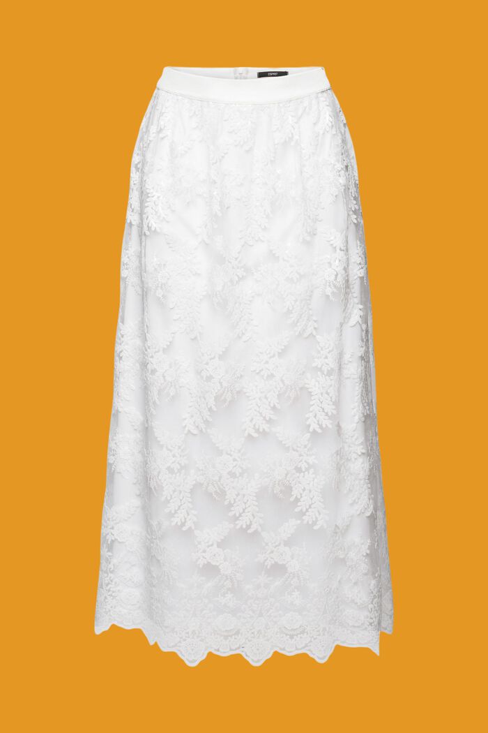 Midi sukně s vyšívanými květy, OFF WHITE, detail image number 7
