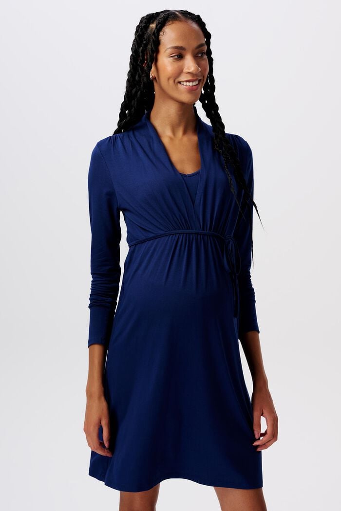 TĚHOTENSKÉ šaty s dlouhý rukávem, špičatý výstřih, DARK BLUE, detail image number 0