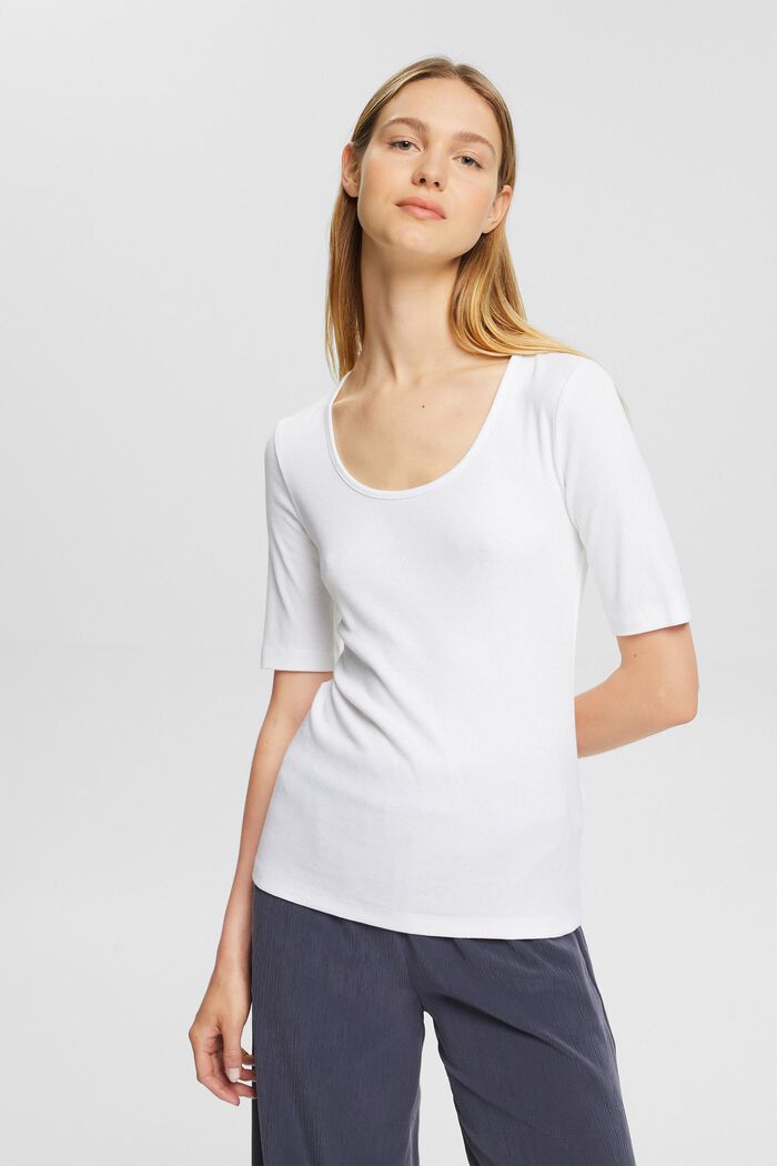 Jemně žebrované tričko ze směsi s bio bavlnou, WHITE, detail image number 1