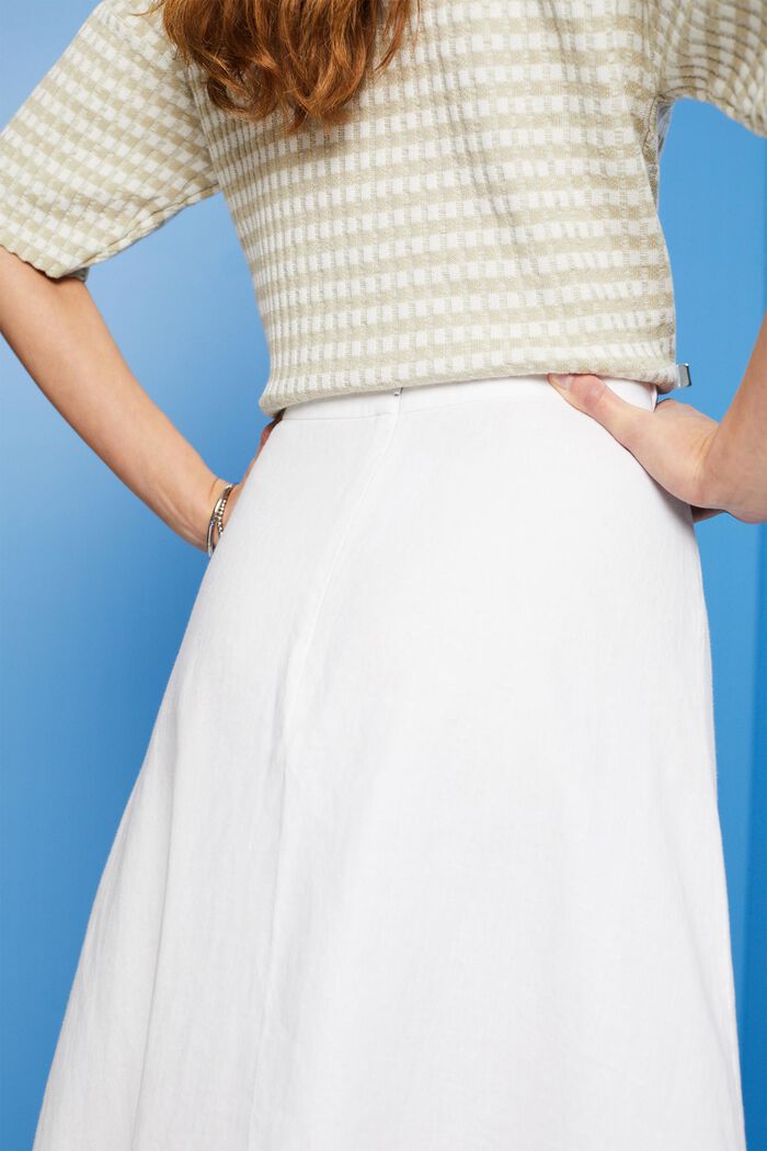 Midi sukně s opaskem, 100% len, WHITE, detail image number 4