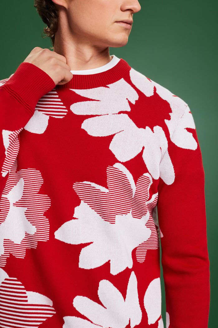 Žakárový pulovr z bavlny, DARK RED, detail image number 3