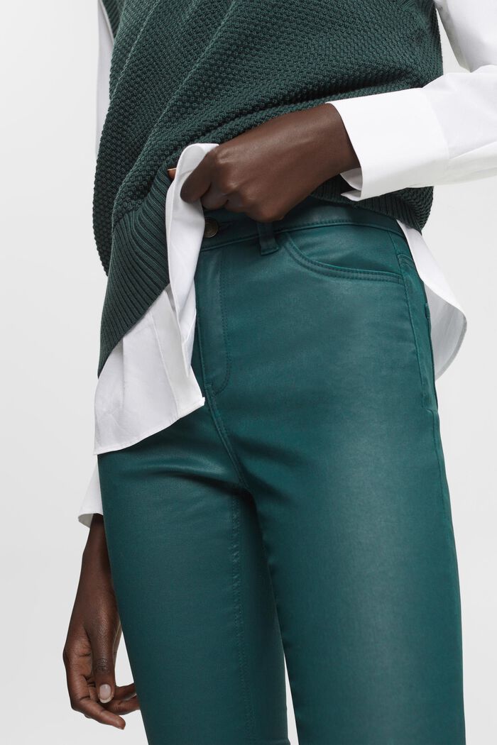 Kalhoty v úzkém střihu s vysokým pasem, z imitace kůže, DARK TEAL GREEN, detail image number 2