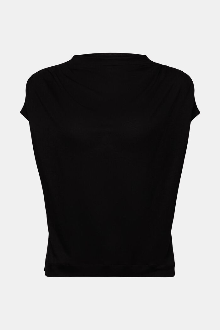 Žerzejové tričko s krátkým rolákovým límcem, BLACK, detail image number 6