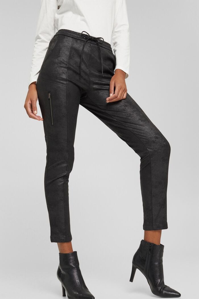 Sportovní kalhoty v motorkářském stylu, s povrchovou úpravou, BLACK, detail image number 0