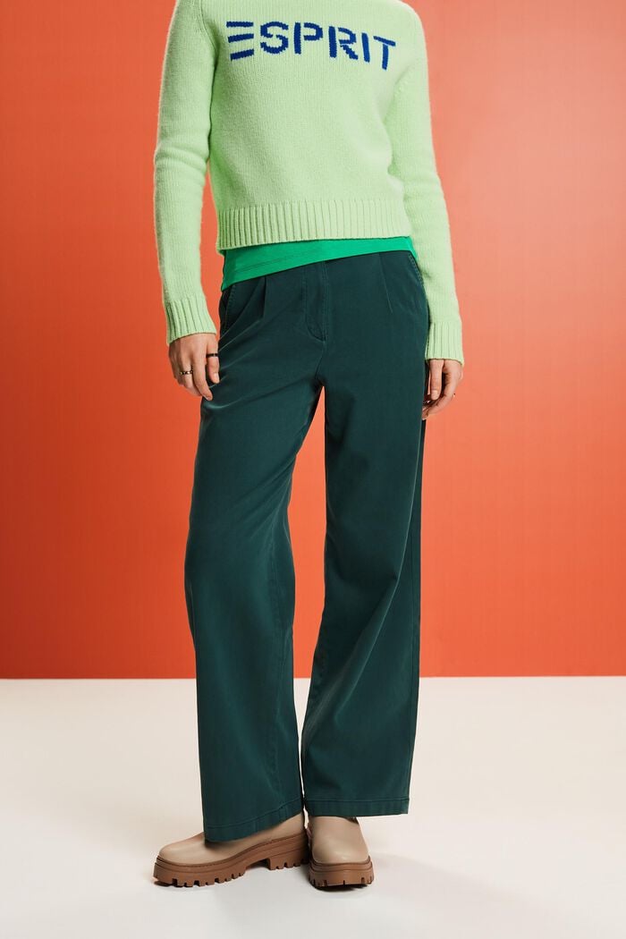 Kalhoty chino širokého střihu s vysokým pasem, EMERALD GREEN, detail image number 0