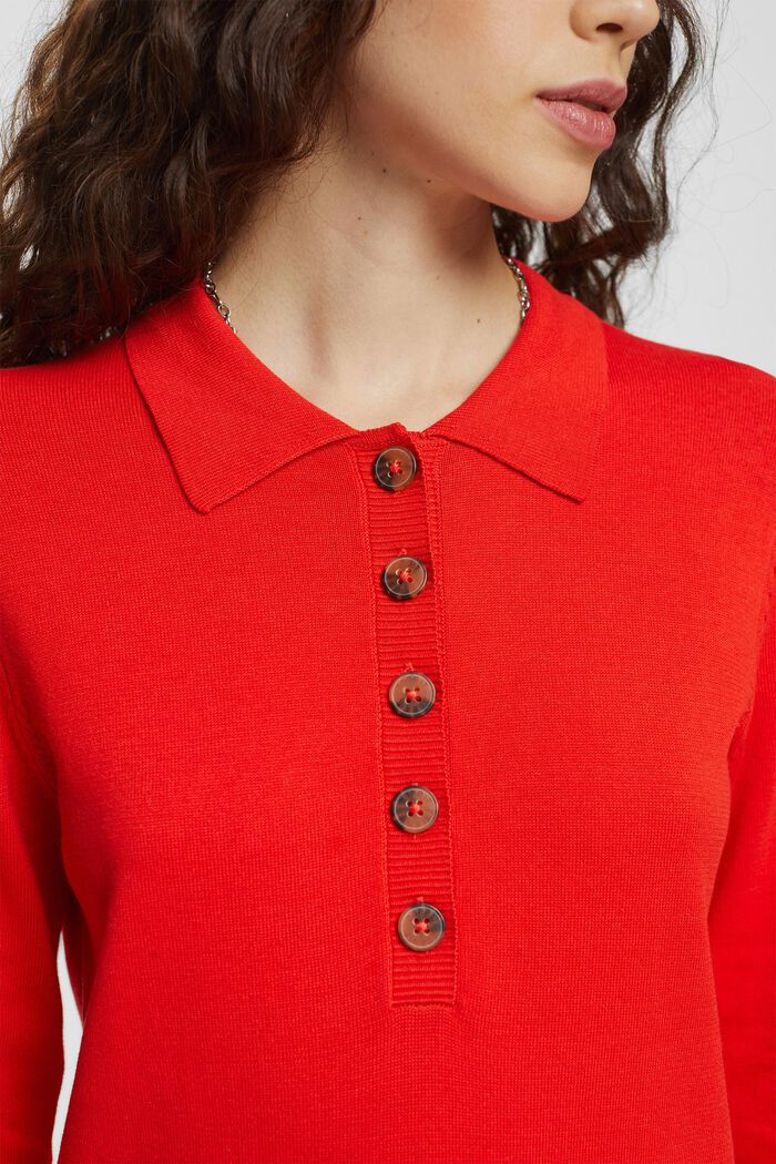 Košilové šaty s polo límečkem, z pleteniny, RED, detail image number 2