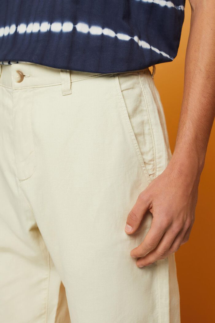Kalhoty ze směsi bavlny a lnu, CREAM BEIGE, detail image number 2