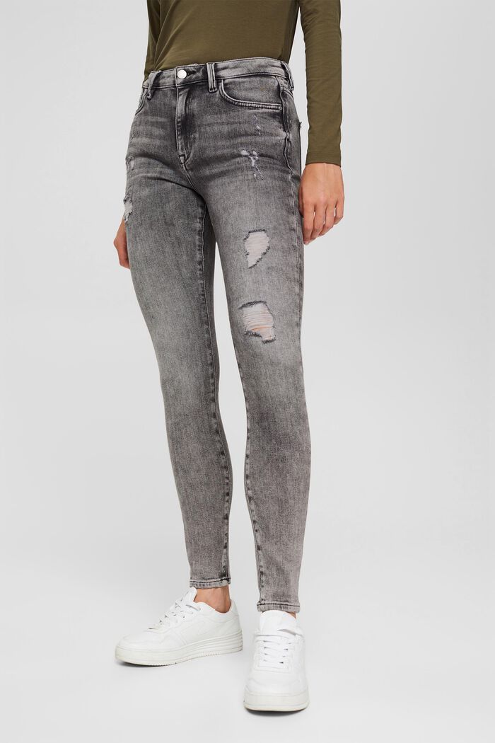 Zkrácené, obnošené strečové džíny, bio bavlna, GREY MEDIUM WASHED, detail image number 6