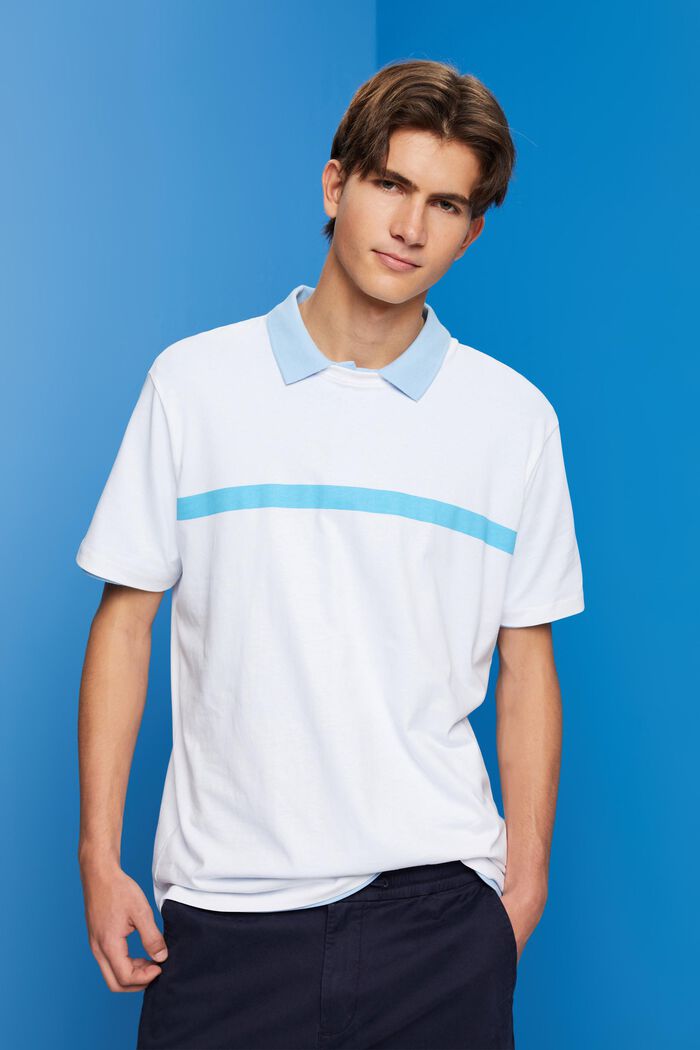 Bavlněné tričko s kontrastním pruhem, WHITE, detail image number 0