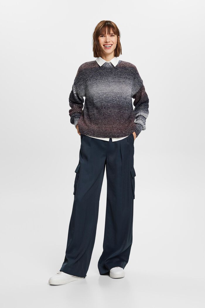 Volně pletený pulovr se stojáčkem, přechod barev, AUBERGINE, detail image number 1