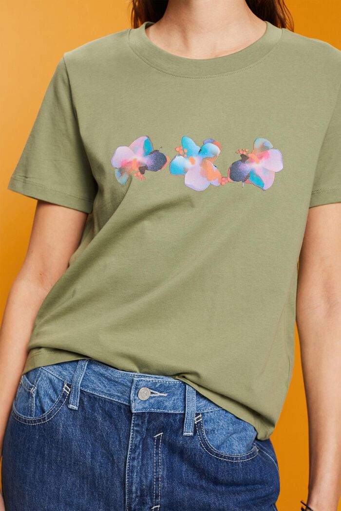 Bavlněné tričko s květinovým potiskem, LIGHT KHAKI, detail image number 2