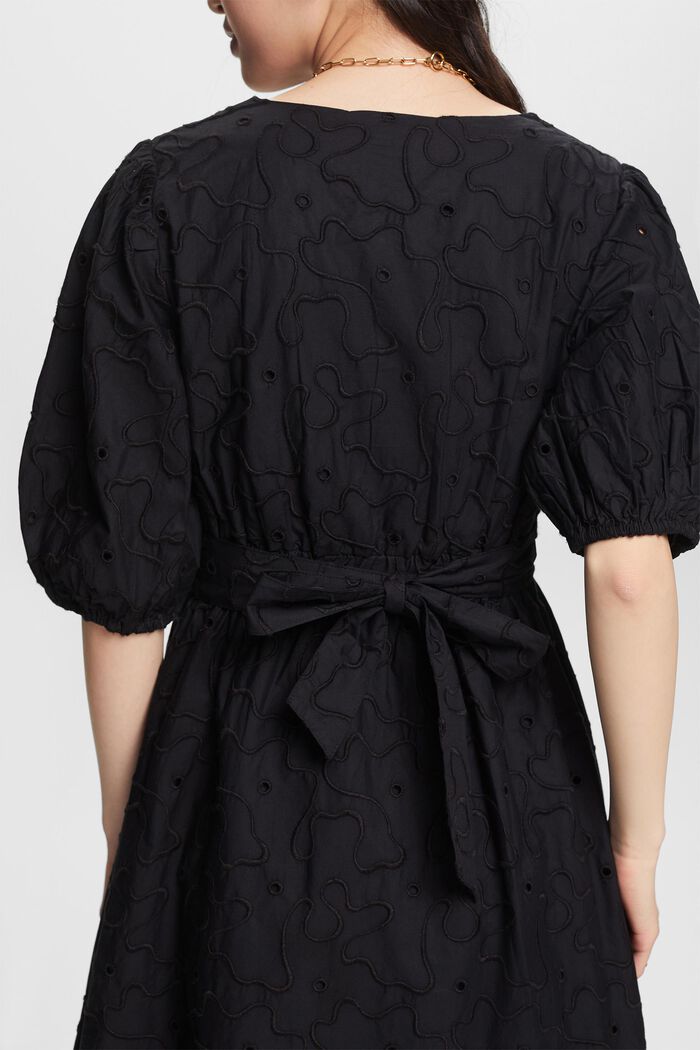 Midi šaty s nabíranými rukávy a opaskem, BLACK, detail image number 3