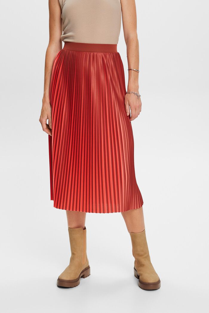 Dvoubarevná žerzejová sukně s plisovanými sklady, TERRACOTTA, detail image number 0