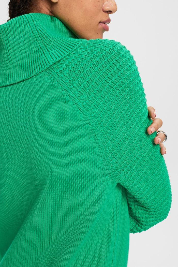 Bavlněný pulovr s nízkým rolákovým límcem, GREEN, detail image number 1