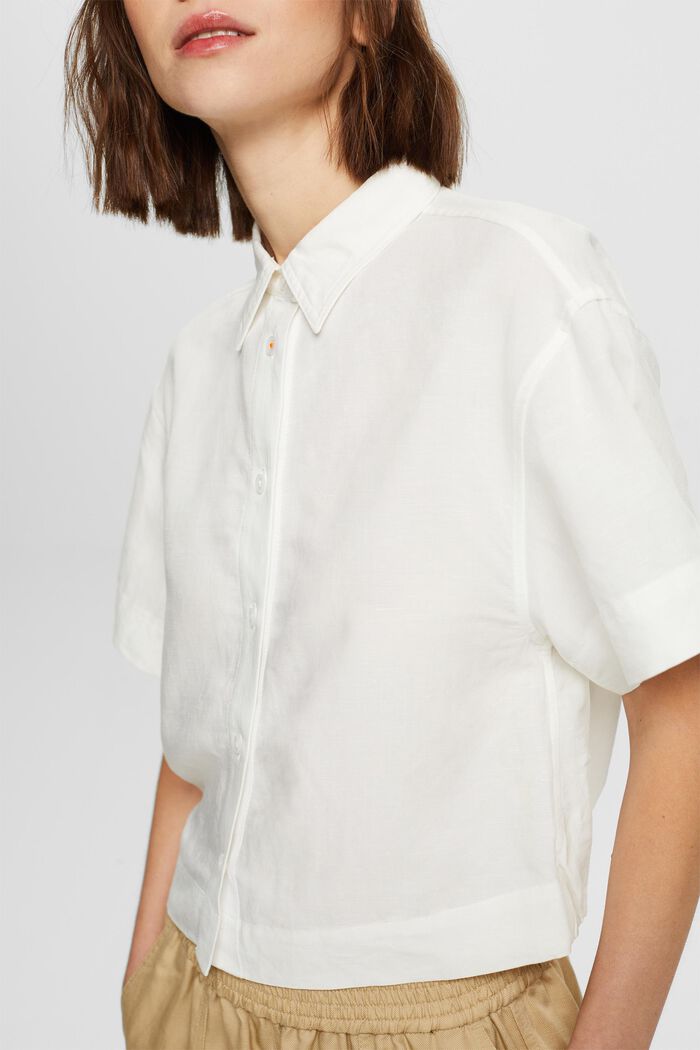 Zkrácená košilová halenka, směs se lnem, WHITE, detail image number 2