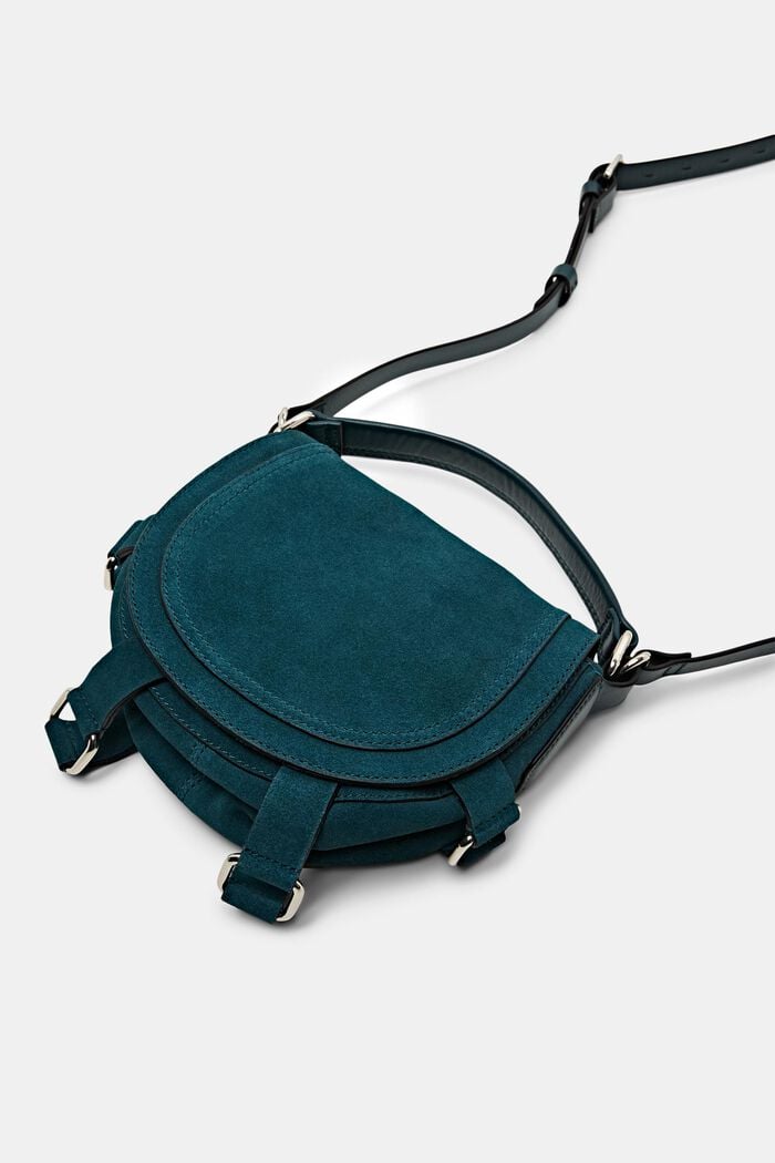 Semišová sedlová kabelka s dekorativními pruhy, TEAL GREEN, detail image number 3