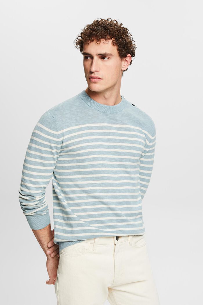 Pruhovaný pulovr ze směsi bavlny a lnu, LIGHT BLUE, detail image number 0