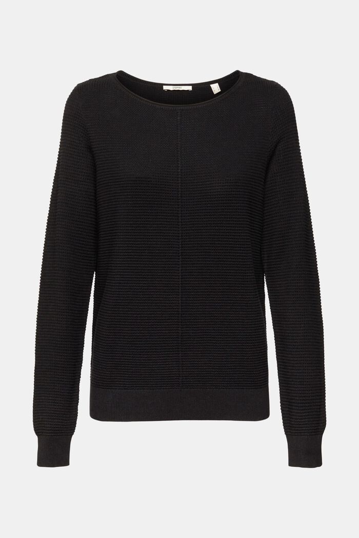 Texturovaný pulovr s kulatým výstřihem, bio bavlna, BLACK, detail image number 2