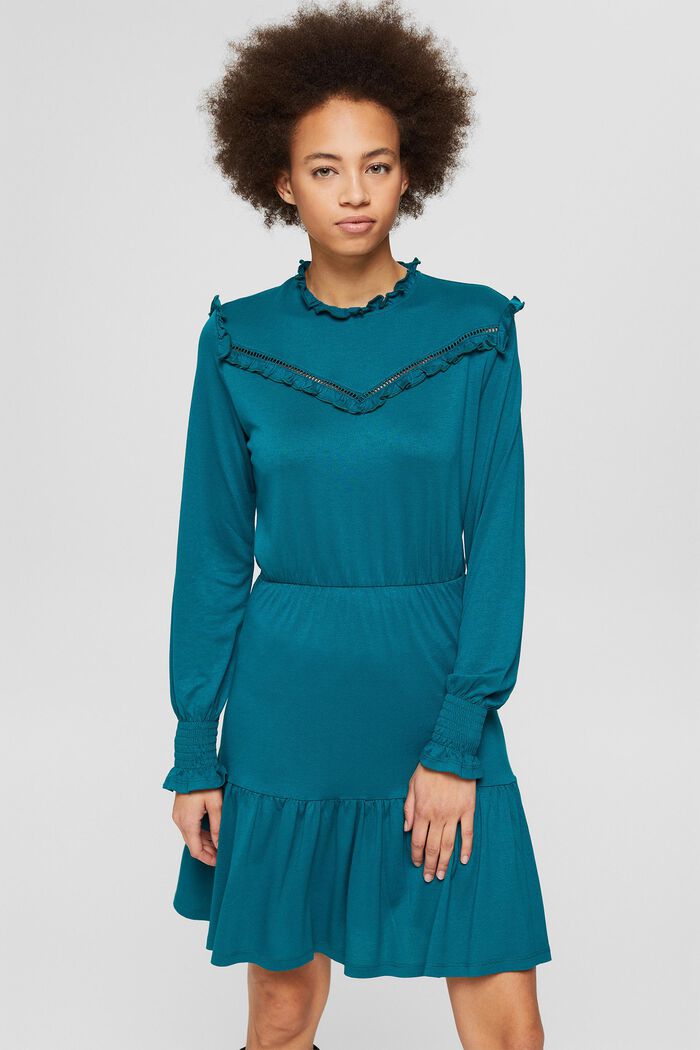 Žerzejové šaty s rýšky, LENZING™ ECOVERO™, EMERALD GREEN, detail image number 0